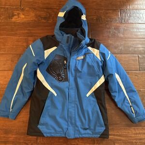 SPYDER Ski Snowboarding Jacket Size 20 Blue Black Mid Length Insulated EUC
